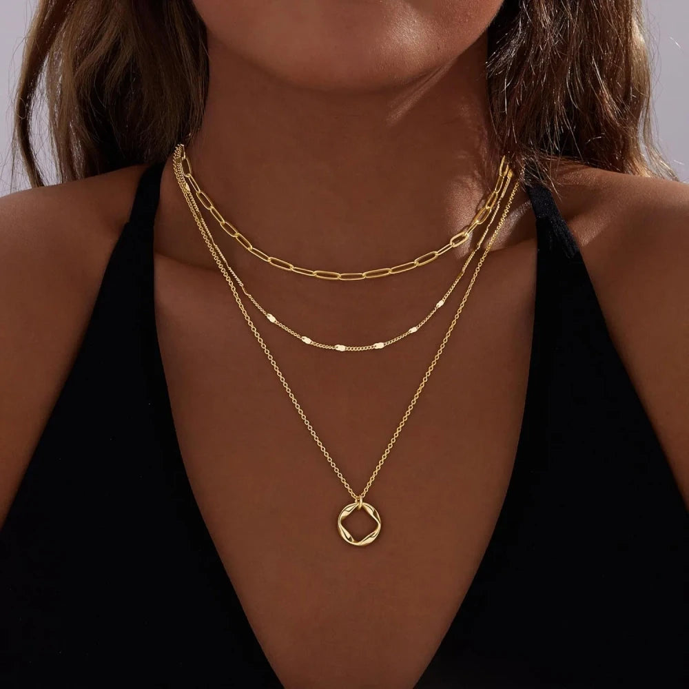 Layered Paperclip Chain Necklace Set