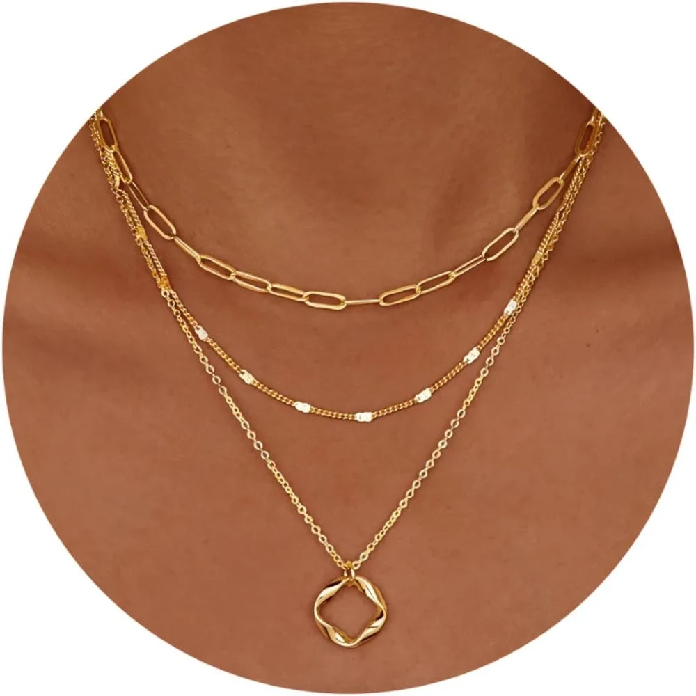 Layered Paperclip Chain Necklace Set