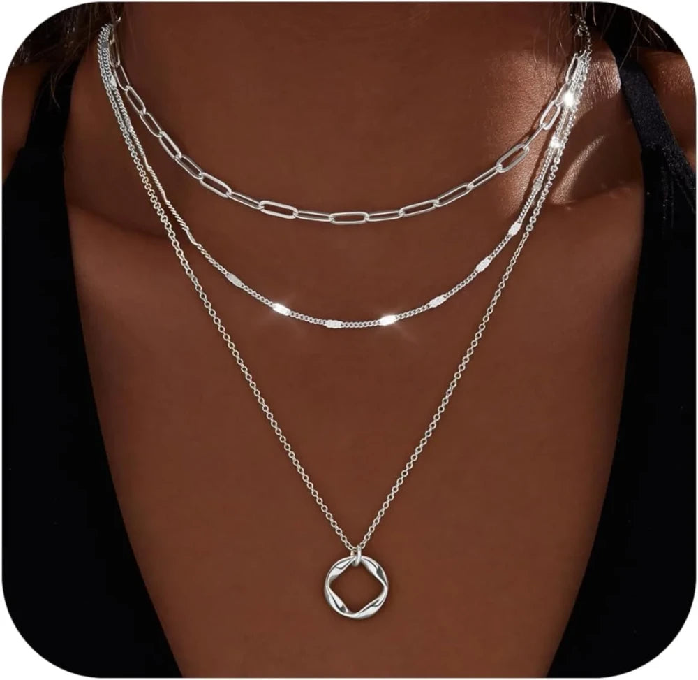 Layered Paperclip Chain Necklace Set
