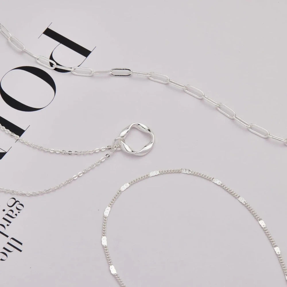Layered Paperclip Chain Necklace Set