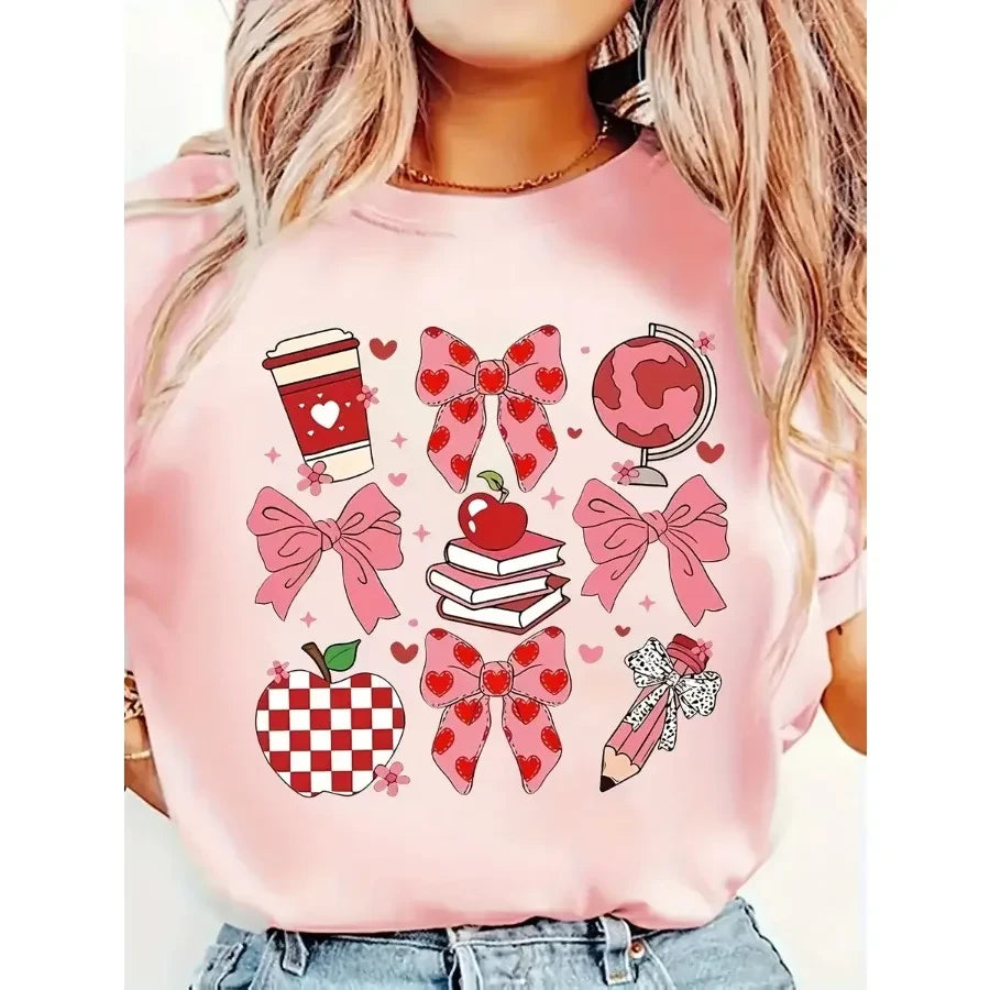 Pink Heart Crew Neck T-Shirt