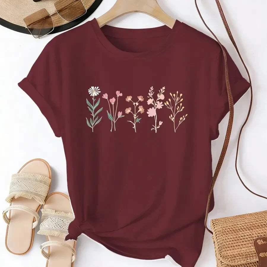 Minimalist Wildflower Graphic T-Shirt