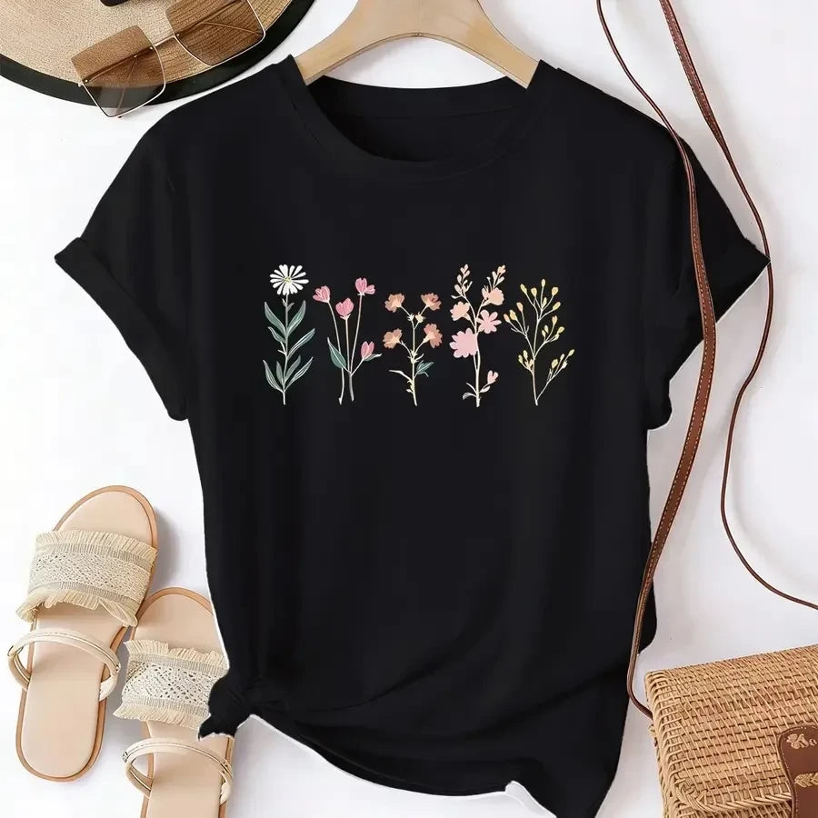 Minimalist Wildflower Graphic T-Shirt