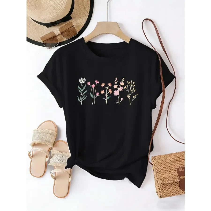 Minimalist Wildflower Graphic T-Shirt