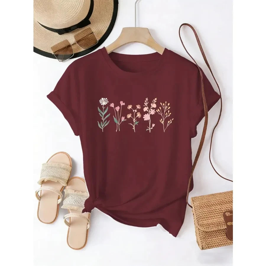 Minimalist Wildflower Graphic T-Shirt