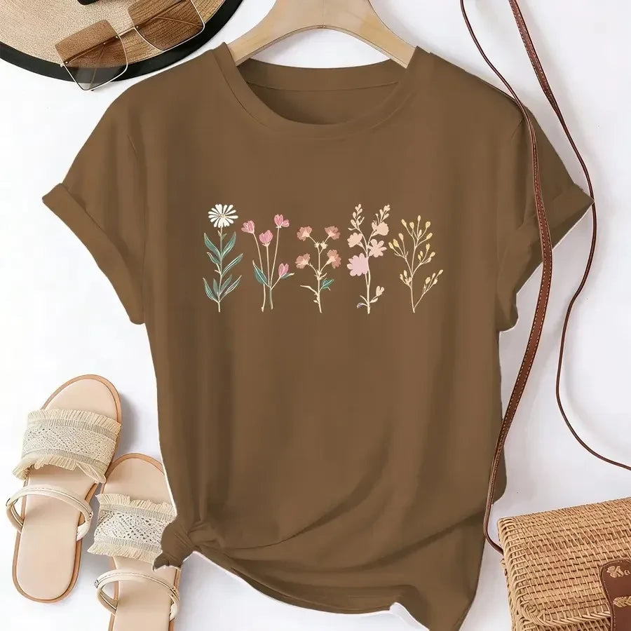 Minimalist Wildflower Graphic T-Shirt