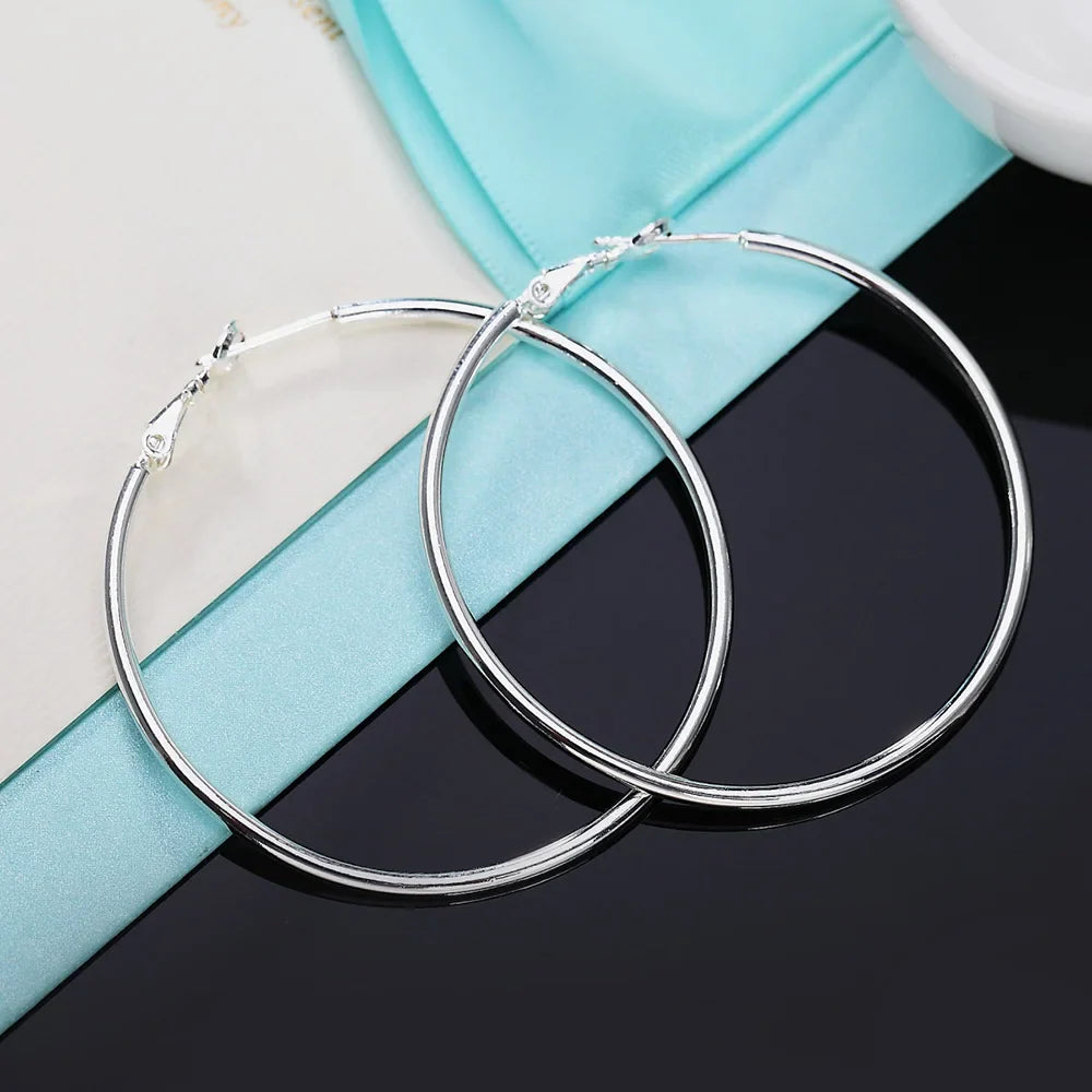 925 Sterling Silver Big Circle Round 5/6/7/8 cm Hoop Earrings For Women Wedding Ring Earring Luxury Quality Jewelry Accessories